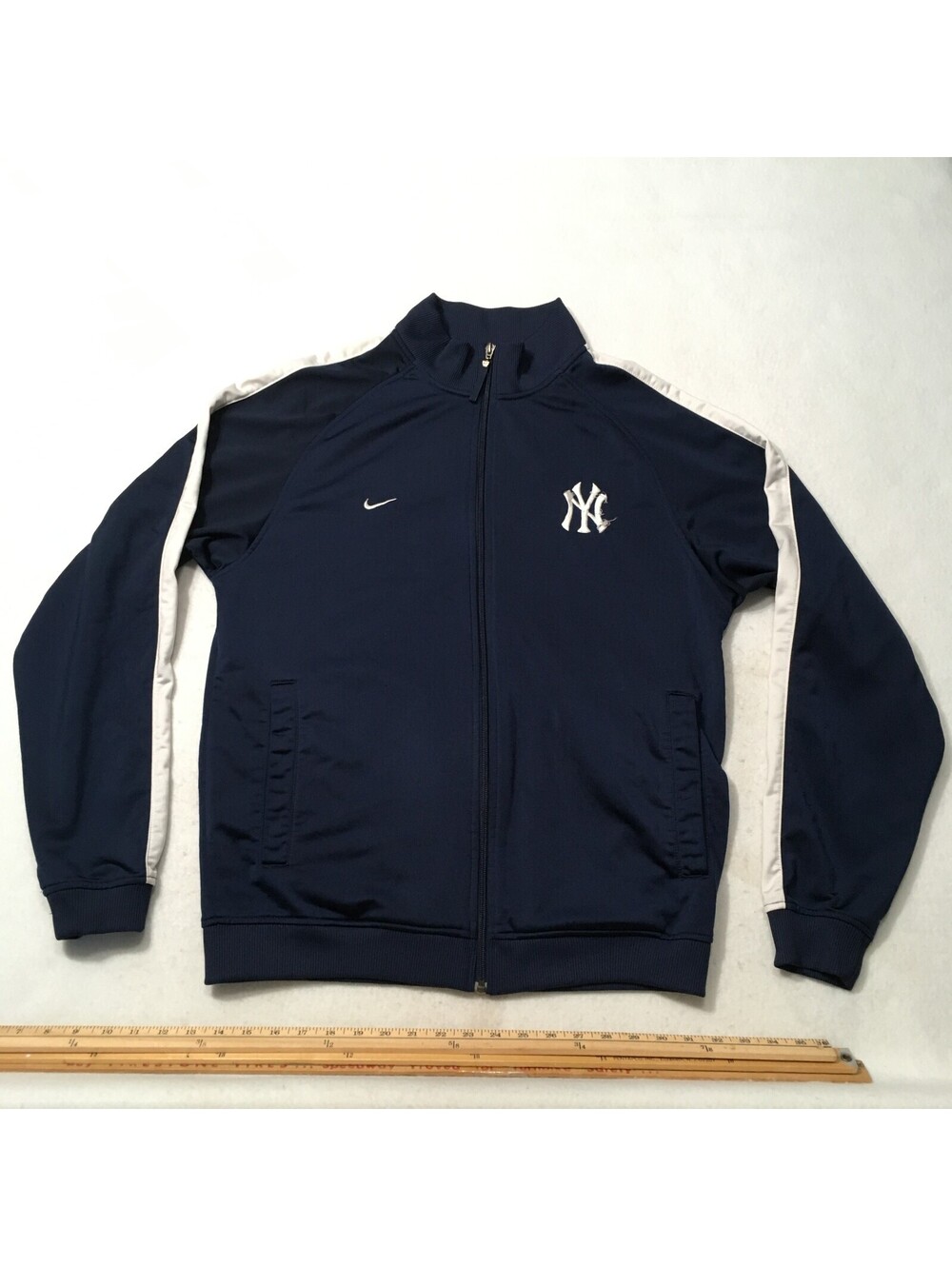 NIKE Warm Up / YANKEES Jacket Mens Large Full Zip Blue MLB NY Logo